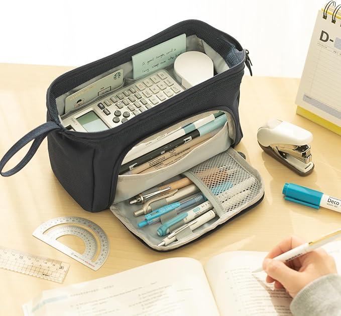 HVOMO Pencil Case Large Capacity Pencil Pouch Handheld Pen Bag Cosmetic Gift for Office School Teen Girl Boy Men Women Adult (Navy)