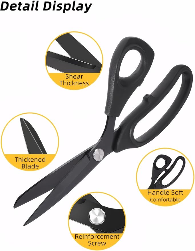 Jasni Scissors Set of 3 black titanium non stick blade anti rust Ergonomic Lightweight Soft Rubber Grip tailor scissors office student scissors for School, Office and Family Daily Use 10''/9''/6.5"