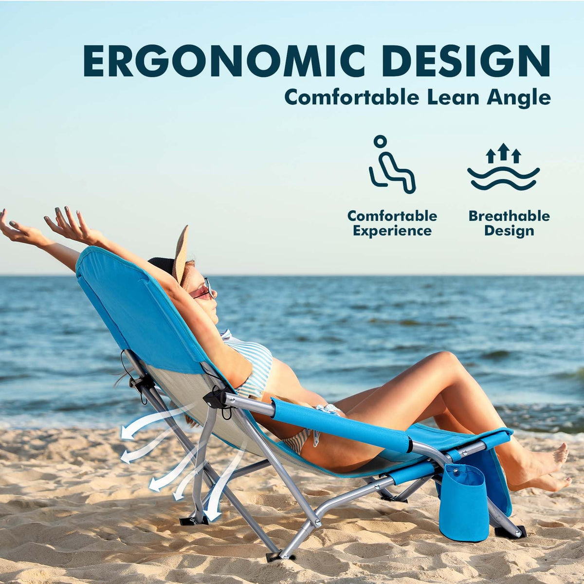 Low Back Beach Chair for Adults: 2 Pack Folding Packable Portable Lightweight Small Low Sling Rocker Chairs Foldable Short Low Profile Sitting Sand Chair for Outdoor Concerts Camp