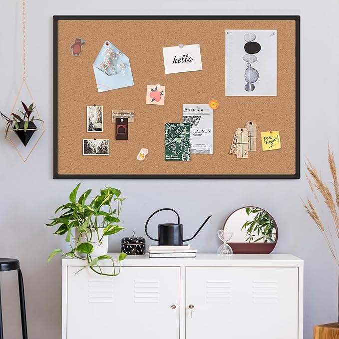 Board2by Cork Board Bulletin Board 48" x 36", Black Aluminium Framed 4x3 Corkboard, Office Board for Wall Cork, Large Wall Mounted Notice Pin Board with 18 Push Pins for School, Home & Office