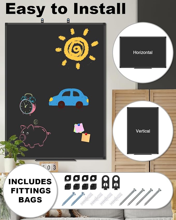 XBoard Magnetic Chalkboard 48 x 31 inch Chalk Board/Black Board, Black Aluminium Frame, Display Collections