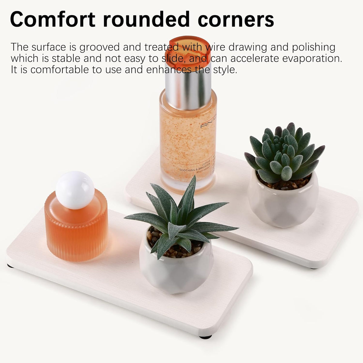 2 Pcs Water Absorbing Stone Trays, Kitchen/Bathroom Sink Soap Dish, Diatomite Tray Used for Hand Soap & Cosmetic Bottles in The Modern Home, 4" W x 8.3" L, White