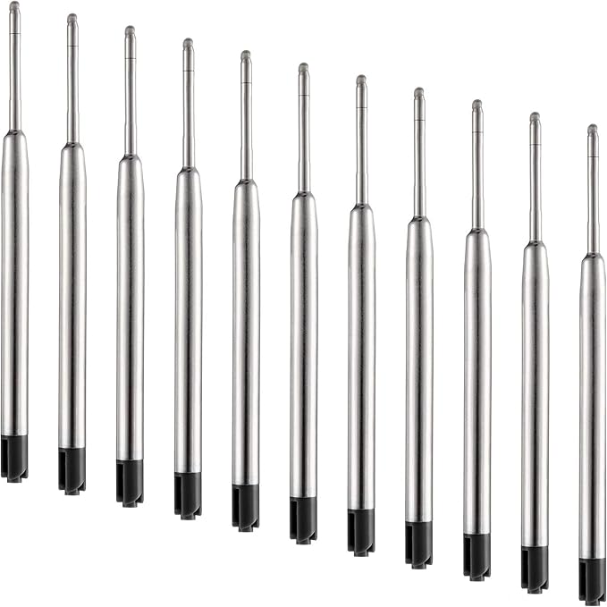 HeTaoCat Black Ink Refill Pack of 5, Replaceable Ballpoint Pen Refills, Medium Point Metal Refil (Black)