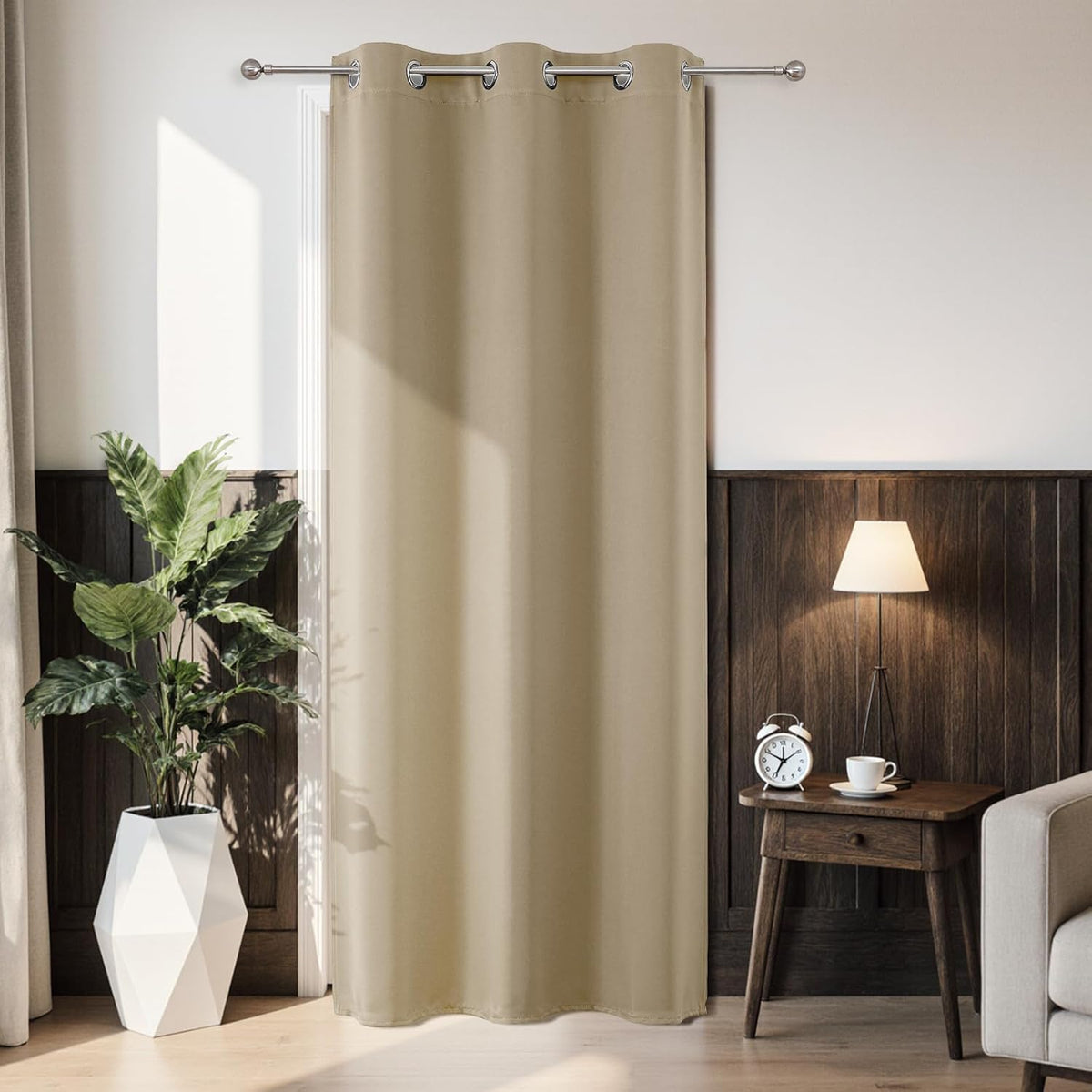 Joydeco Blackout Door Curtain for Doorway Privacy 78 Inches Long, Grommet Closet Curtain for Open Closet, Room Divider for Bedroom Living Room (Light Beige, 40Wx78L, 1 Panel)