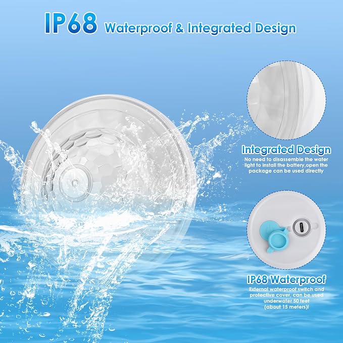 QOLNBY Floating Pool Lights(4 Pack), Pool Light with 6 Dynamic Lighting Effects, IP68 Waterproof Pool Lights that Float, Rechargeable RGB Upper and Lower Color Changing Lights for Hot Tub, Patio
