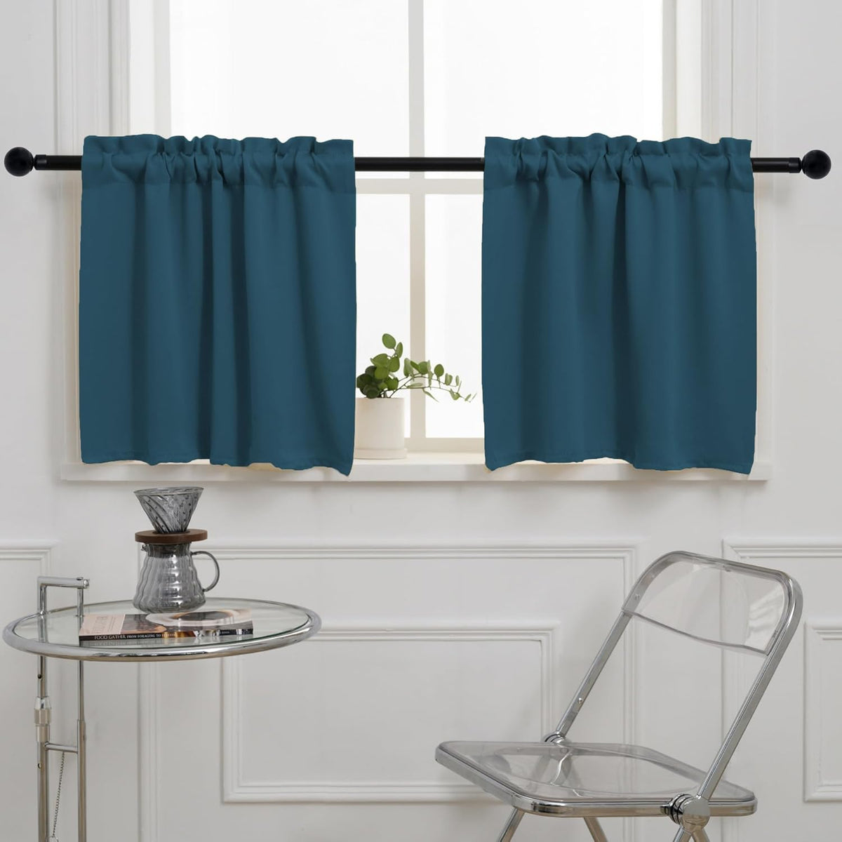 Pickluc Cafe Curtain (Half Window Curtain) 36 Inches Length, Rod Pocket Kitchen Curtain, Short Blackout Curtain for Small Window, 30" Wide and 36" Long, 2 Panels, Bluestone