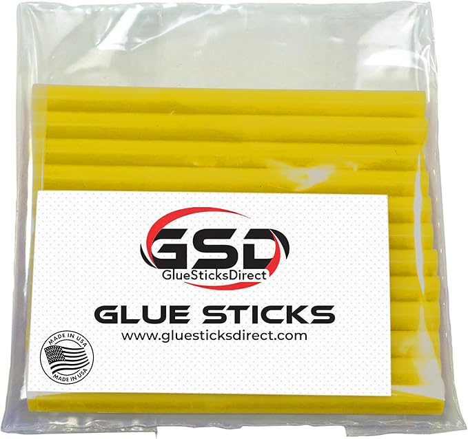Mini Size Hot Melt Glue Sticks for Glue Gun - Bulk 4in Translucent Yellow Glue Sticks - Great for Art Craft Repairs & Compatible w/Most Glue Guns - 5/16" X 4" (24 Sticks) - USA Made