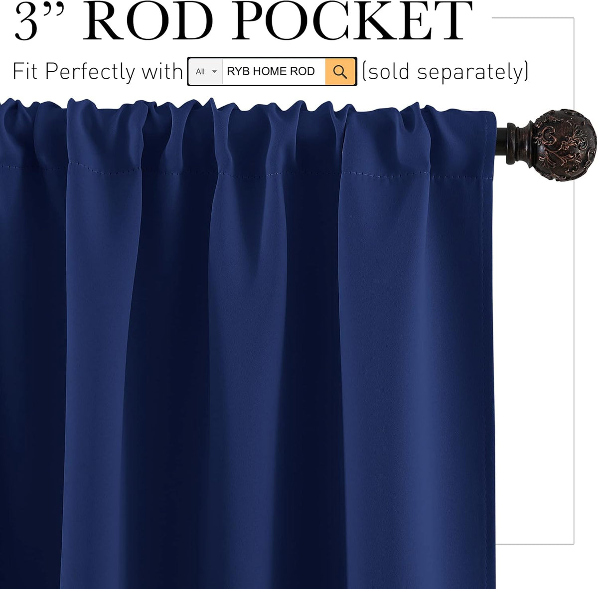 RYB HOME 45 inch Length Curtains for Kitchen, Room Darkening Narrow Window Drapes Thermal Insulated Privacy Covers for Basement RV Camper, W 34 x L 45 inch, Set of 2, Marine Blue