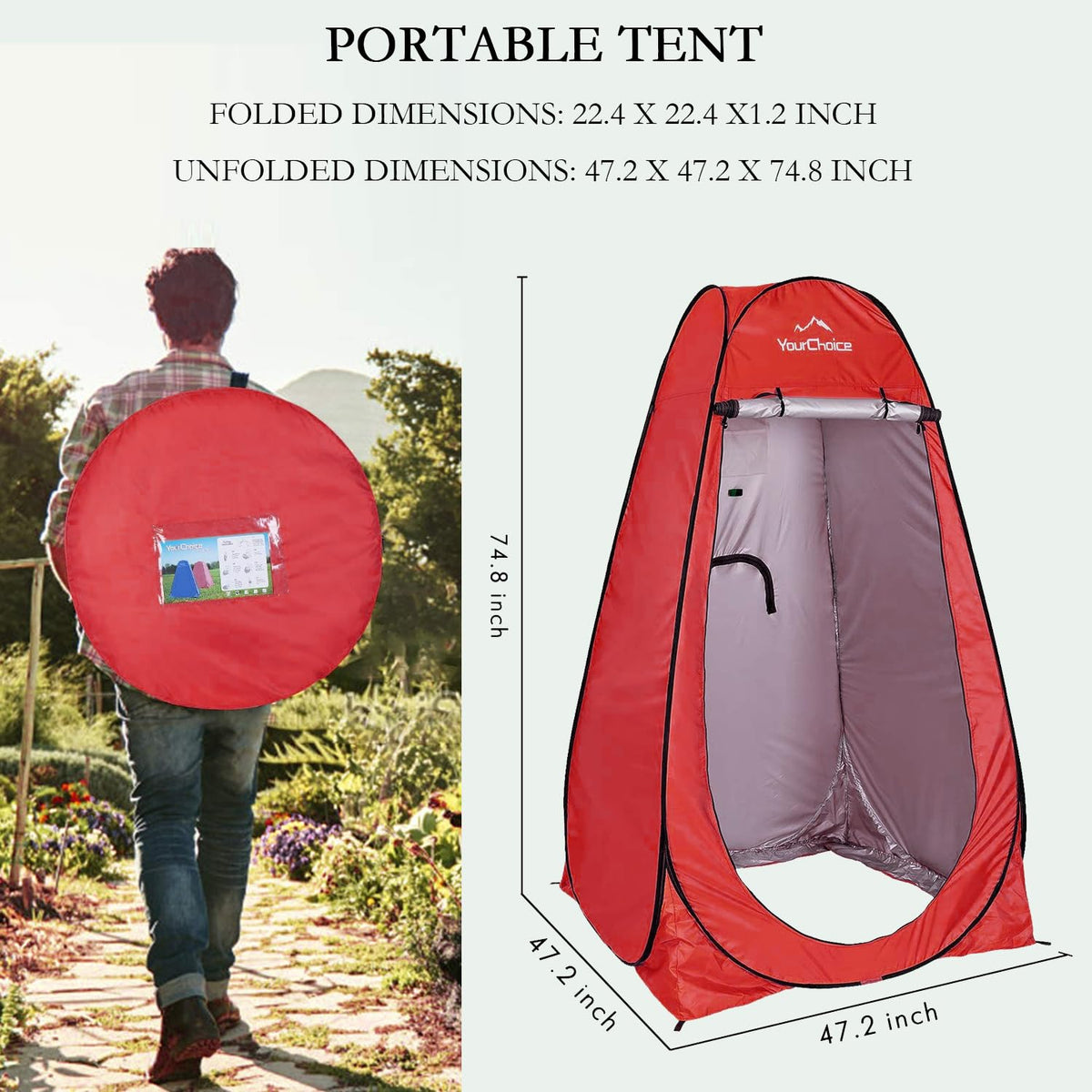 Your Choice Pop Up Privacy Shower Tent - Portable Changing Tent for Camping, Beach & Hiking - 6.2FT Lightweight with Carry Bag, Quick Setup & Full Coverage - Red
