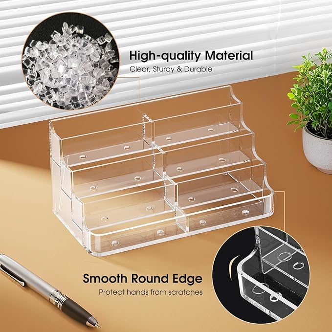 MaxGear Acrylic Business Card Holder for Desk Multiple Business Card Holders, Premium Cards Stand, Clear Plastic Cards Display Holder with 4 Tier for Exhibition, Home and Office, 8 Pocket, 2 Pack