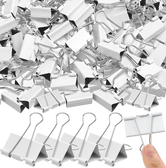 Jetec 100 Pcs 2in/51mm White Metal Binder Clips Bulk Medium Reusable Fold Back Binder Clips Paper Clamps Spring Steel Sturdy for Home School Office Supplies