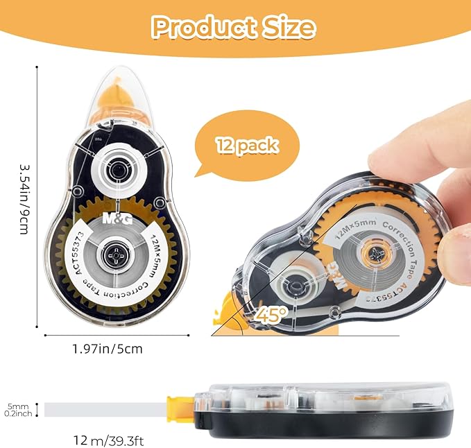 M&G 39.3 Feet Correction Tape, 12 Pack Correction Tape, Easy to Use Applicator for Instant Corrections, Study Supplies and Office Products, Total 472FT/144M