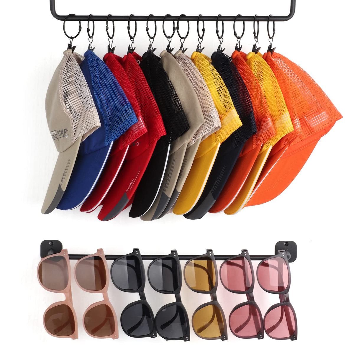 HYDERMUS Hat Organizer for Baseball Caps Wall Mount with Shelf Hat Hanger Metal Hat Holder Rack for Closet Wall Storage Organization Display Carbonized Black