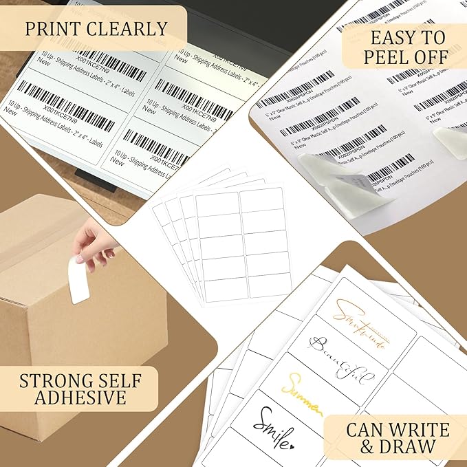 FungLam 2x4 Shipping Address Labels for Laser & Inkjet Printers, 300 Printable White Sticker Labels, 10 per Page Mailing Labels, Permanent Adhesive (30 Sheets, 300 Labels)