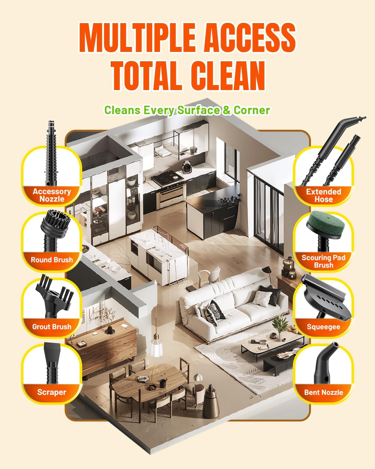 Handheld Steam Cleaner for Home, Portable Steamer Cleaner with 12 Accessories, 15S Fast Heat Up, Steam Adjustable, Steamer for Cleaning Grout, Floor, Kitchen, Bathroom, Windows, Black