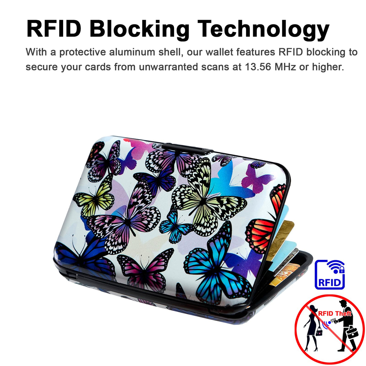 Kaabao Credit Card Holder, RFID Blocking Small Metal Credit Cards Holder Wallet for Women Men Business Aluminum Protector Sleeves Slim Case (Butterflies)