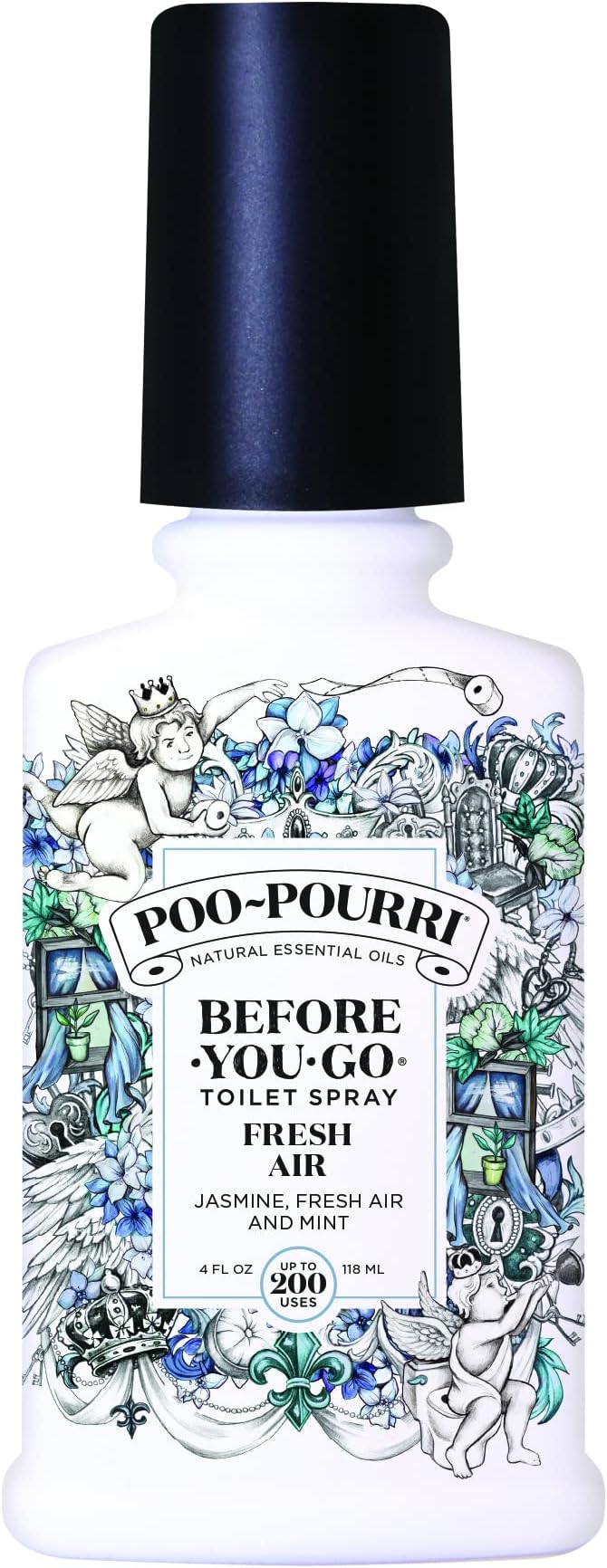 Poo-Pourri Before-You-Go Toilet Spray, Fresh Air, 4 Fl Oz, Up to 200 Uses, Bathroom Odor Deodorizer , Plant-Based with Essential Oils, for Home or Work, Jasmine, Fresh Air and Mint Scent