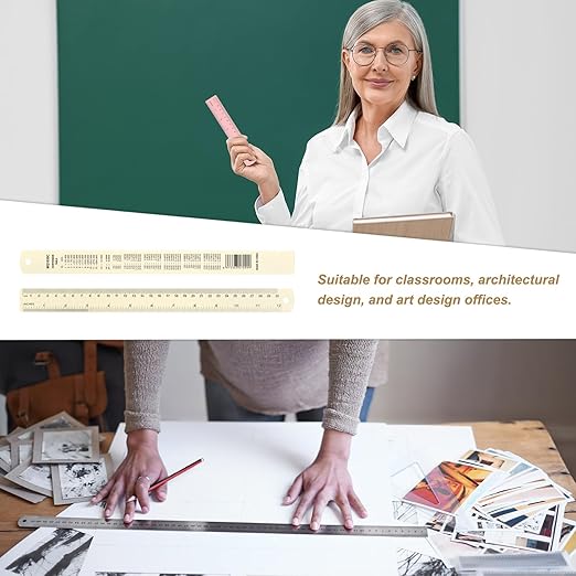HARFINGTON 6pcs Metal Straight Ruler 30cm Metric SAE Aluminum Alloy Measuring Rulers Scale Tool with Hole for Measure Study Reading Classroom Office, White