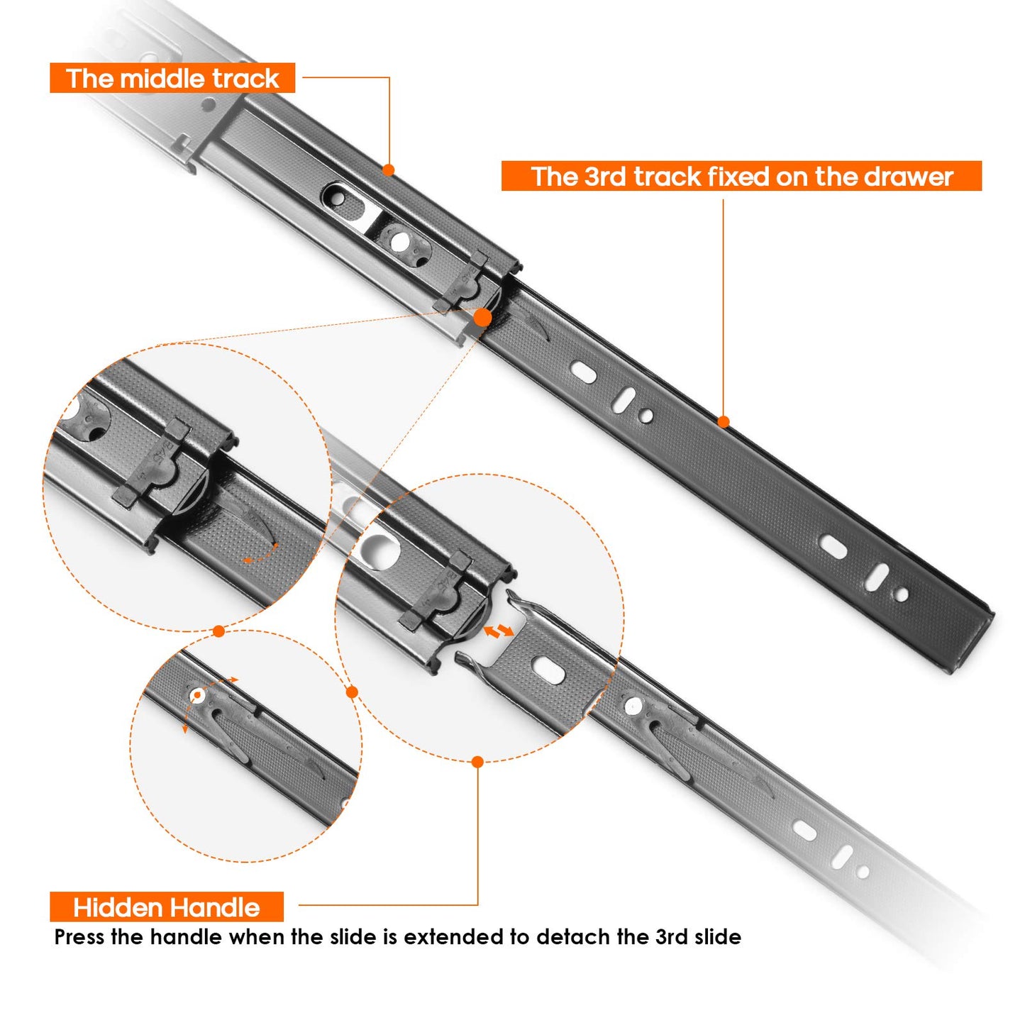 3 Pairs Drawer Slides 10 Inch, Heavy Duty Full Extension Ball Bearing, Side Mount Drawer Rails, 10" Drawer Side Mount Slides for Dresser, Cabinet, Kitchen - 100LB Capacity