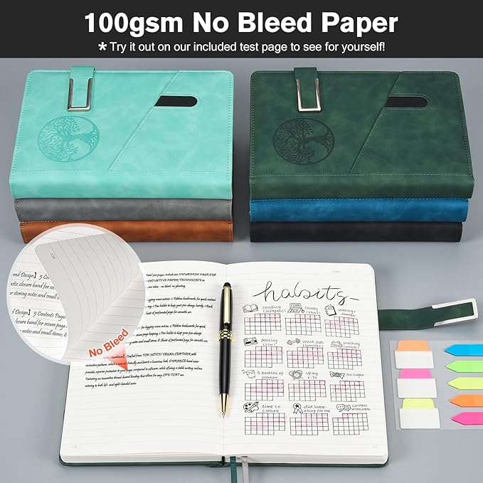 Lined Notebook Journal for Men Women, 365 Pages Numbered College Ruled Notebook, Hardcover Leather Journal with Pen & Gift Box, Thick Daily Diary, Professional Notebooks for Work, School, Business, A5