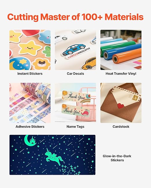 VEVOR Cutting Machine, Automatic Edge Detection Vinyl Cutter Machine with Two Types of Blades, Design Software and Materials, Compatible with Multiple File Formats, for Creating Customized DIY Crafts