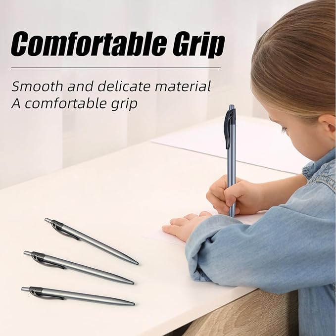 Retractable Black Ballpoint Pen for Smooth Writing 1.0mm Medium Pack of 50, Click pens with Comfort grip, Idea for Journaling, Planner, Note Taking Office School Supplies