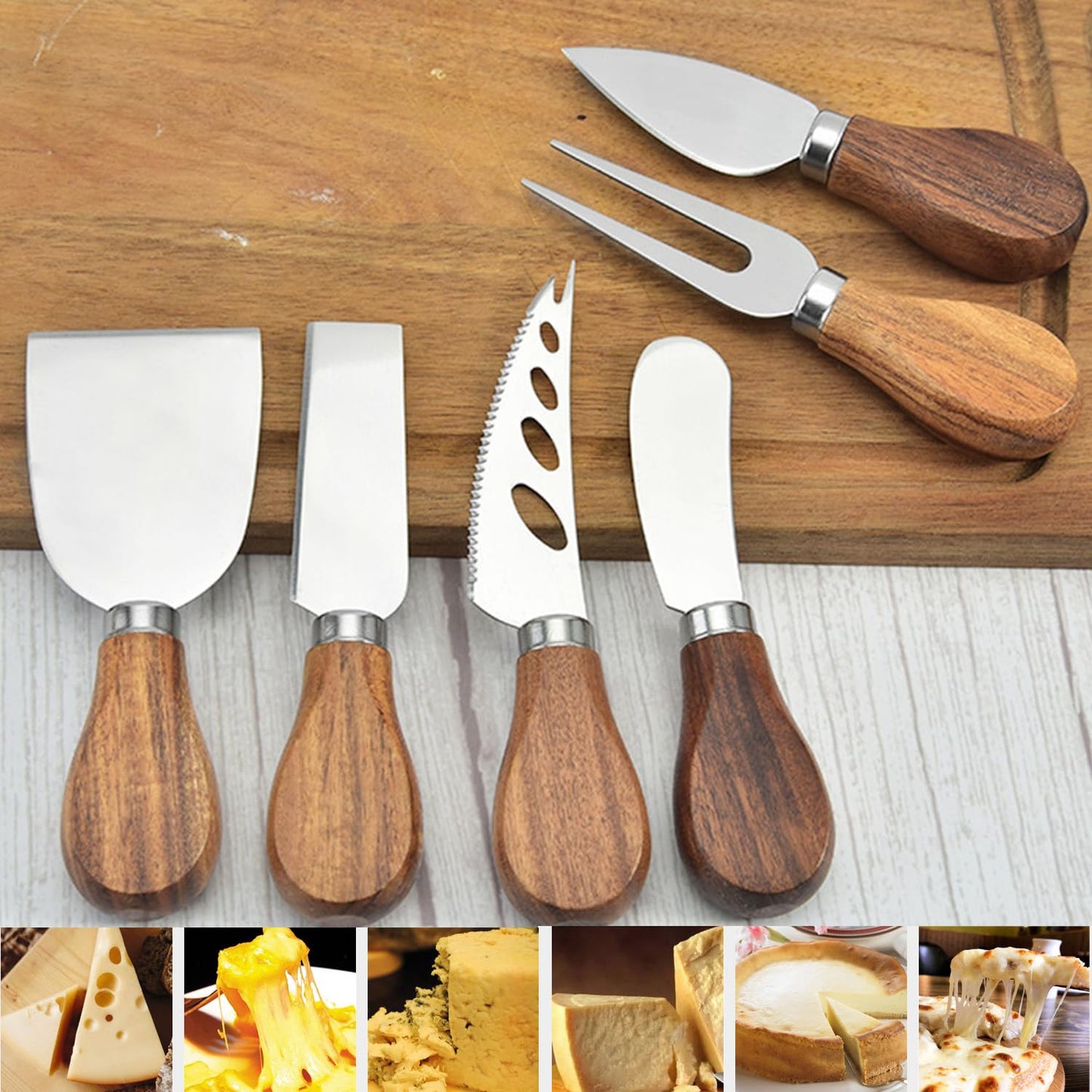 GXIQYL 6 Pieces Cheese Knife, Cheese Knives Cheese Board Charcuterie Knife Set Cheese Tools Spreading Knife, Wooden Handle Stainless Steel Slicer Gift Set