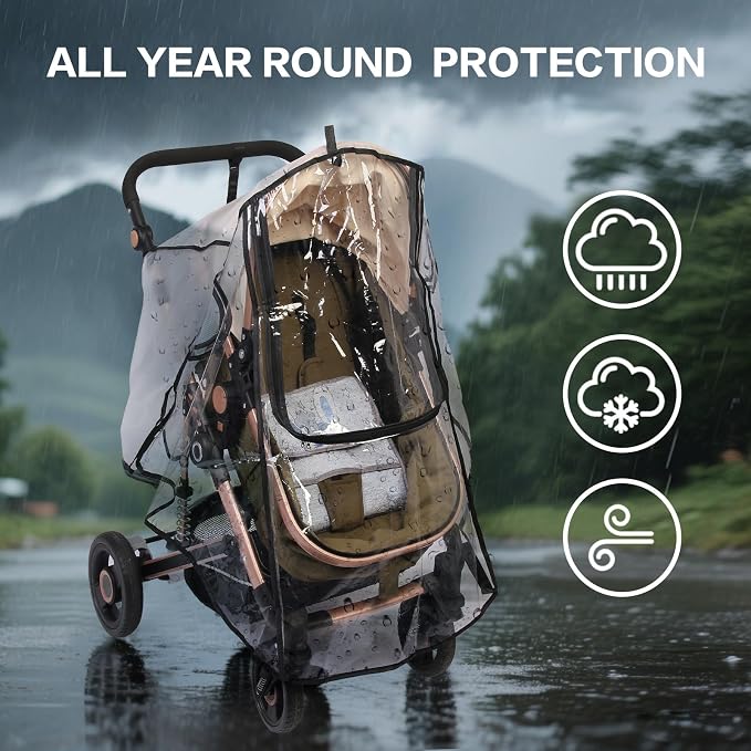 Stroller Rain Cover, Universal Rain Cover for Stroller with Waterproof Zipper, Clear Travel Weather Shield for Baby 4 Season Protection, Rainy Wind Snow Dust (XL, U-Shape Zipper)