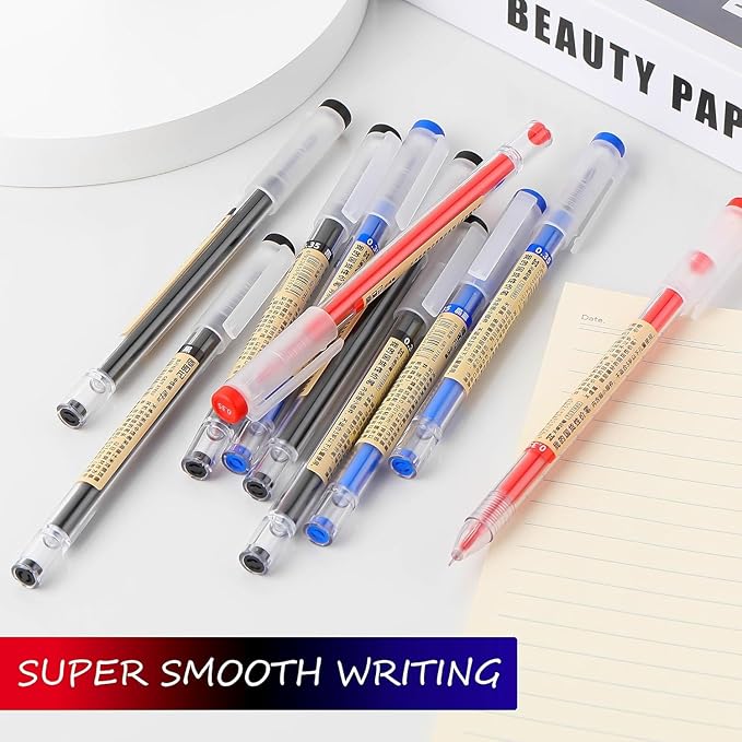 RIANCY Black Blue Red Gel Ink Pens, 0.35mm Extra Fine Point Smooth Writing Rollerball Pens, Japanese Style No Smudge Ballpoint Pen, Quick Drying for Journaling Office School Stationery Supplies 24Pcs