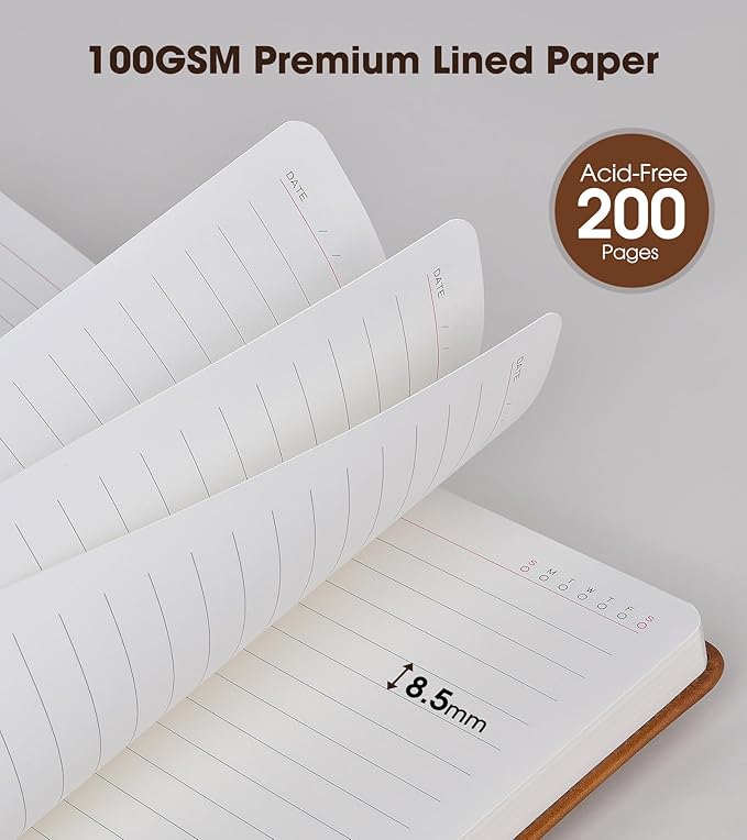 A5 Lined Leather Journal Notebook,Hardcover Journal Set with Pen and Gift Box,100Pages 100gsm Thick Ruled Paper Daily Diary for Men Women School,Travel,Business,Work,Writing 5.9" X 8.4"