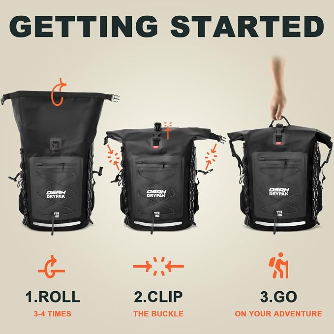OSAH DRYPAK Waterproof Backpack Dry Bag 25L/35L/55L/85L – Heavy Duty Roll-Top Hiking Backpack Sack Keeps Gear Dry for Travel, Kayaking, Boating, Camping, Rafting and Fishing