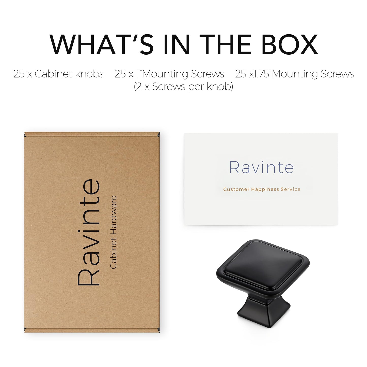 Ravinte 25 Pack Solid Single Hole Square Foot Cabinet Arch Knobs Kitchen Matte Black Knobs Black Drawer Pulls Kitchen Cabinet Hardware Pulls for Cupboard Handles