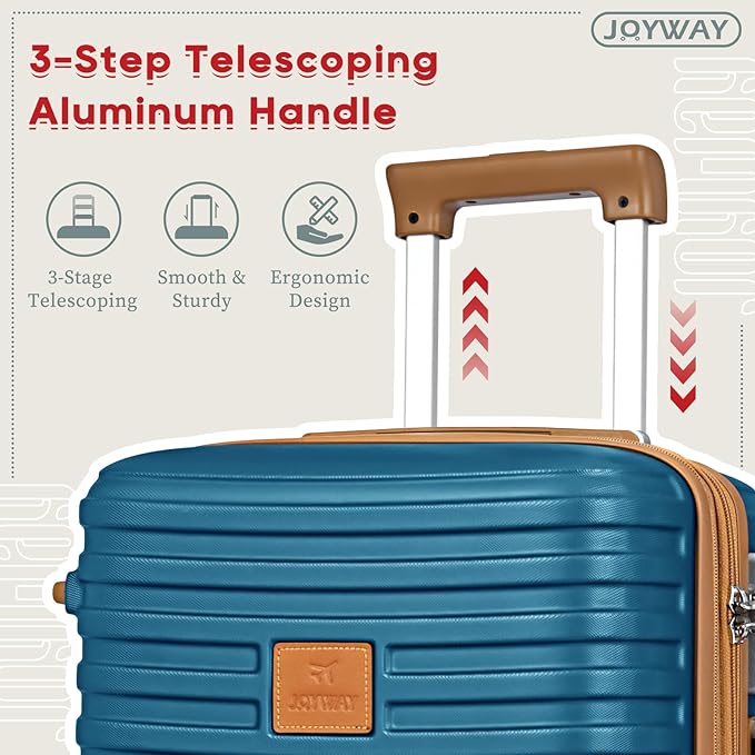 Joyway Expandable Luggage Sets 5 Piece, Lightweight Hard Shell Travel Suitcase Set with Spinner Wheels and TSA Lock, Blue