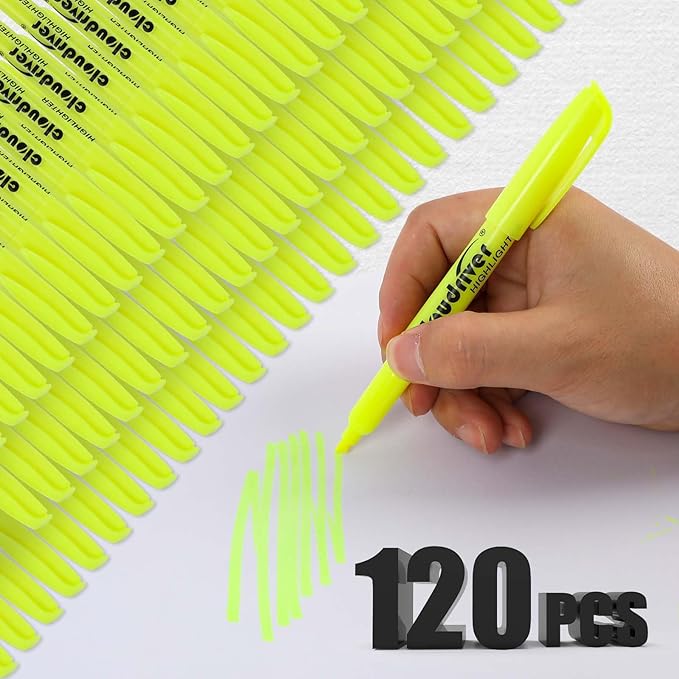 cloudriver Yellow Highlighters, Bulk Pack Of 120, Bright Color Highlighter, Chisel Tip, Quick Drying Ink, Highlighters Suitable For Home, School, Office And Shop