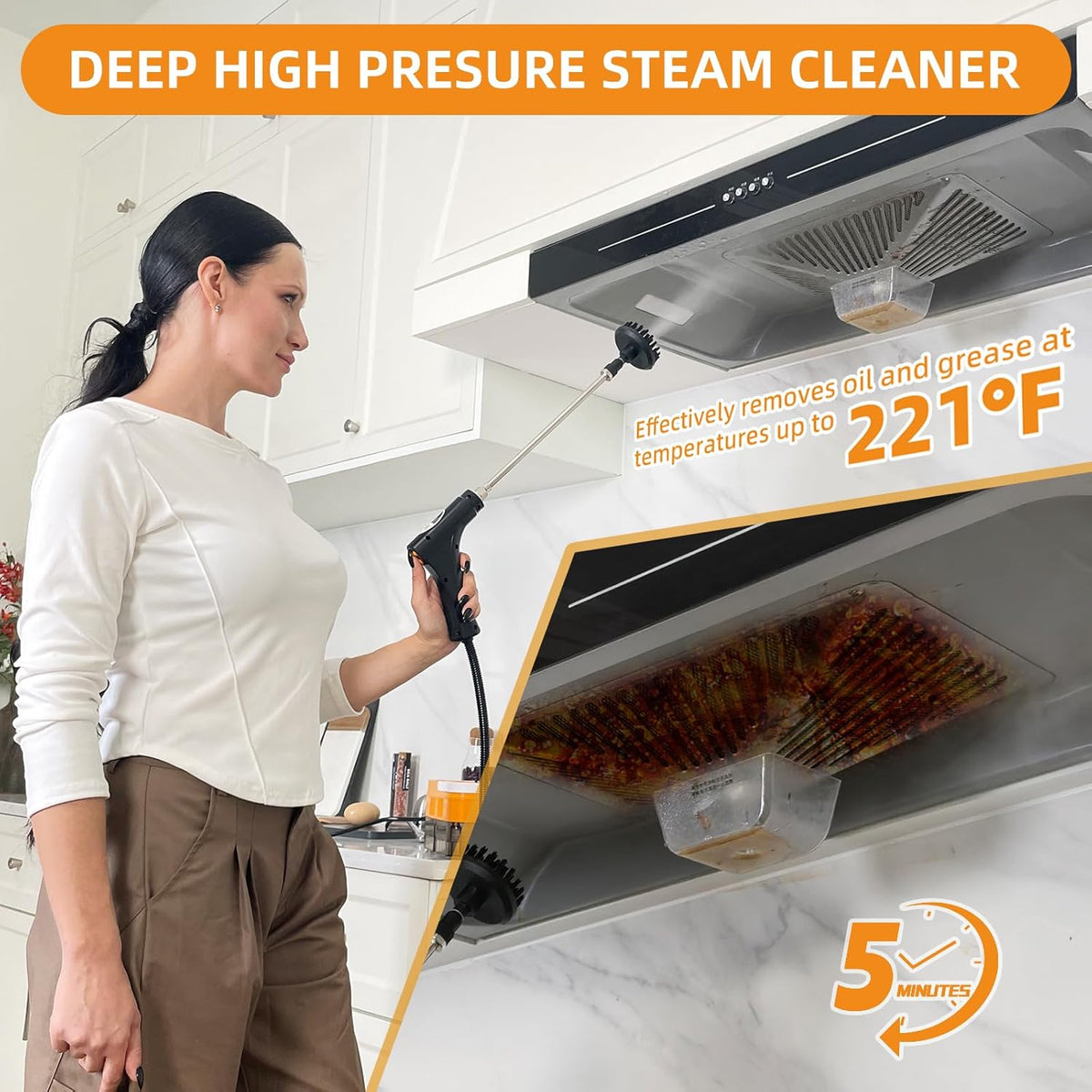 Pressurized Handheld Steam Cleaner,High Pressure Steam Cleaner for Home,6-Level Adjustable Handle,15s Heat-Up & 40.58oz Tank,Portable Steamer for Cleaning Stubborn Dirt,Grease,Tile Grout,Floor,Car