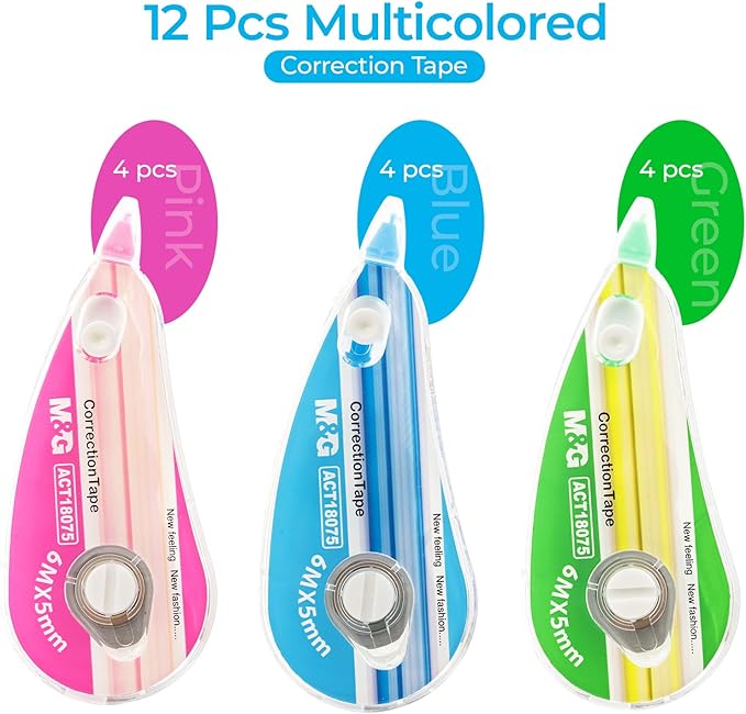 M&G 12 pack Correction Tape，19.7 feet correction tape, Easy to Use Applicator for Instant Corrections, Study Supplies and Office Products