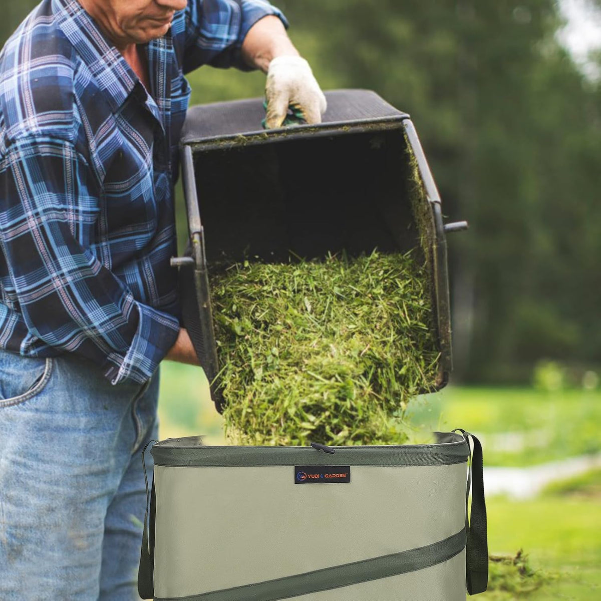 YUDI & GARDEN 46 Gallon Square Collapsible Yard Waste Containers｜Collapsible Trash Can｜Camping Trash Can, for Collecting Weeds or Yard and Party Waste, Green