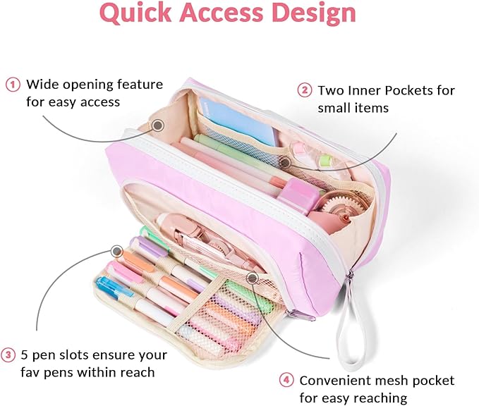Sooez Big Capacity Pencil Case, Extra Large Pencil Pouch with Zipper Pocket, Wide Opening Pencil Bag, Portable Stationery Organizer, Cute Aesthetic School Office Supplies for Teens Girls, Green