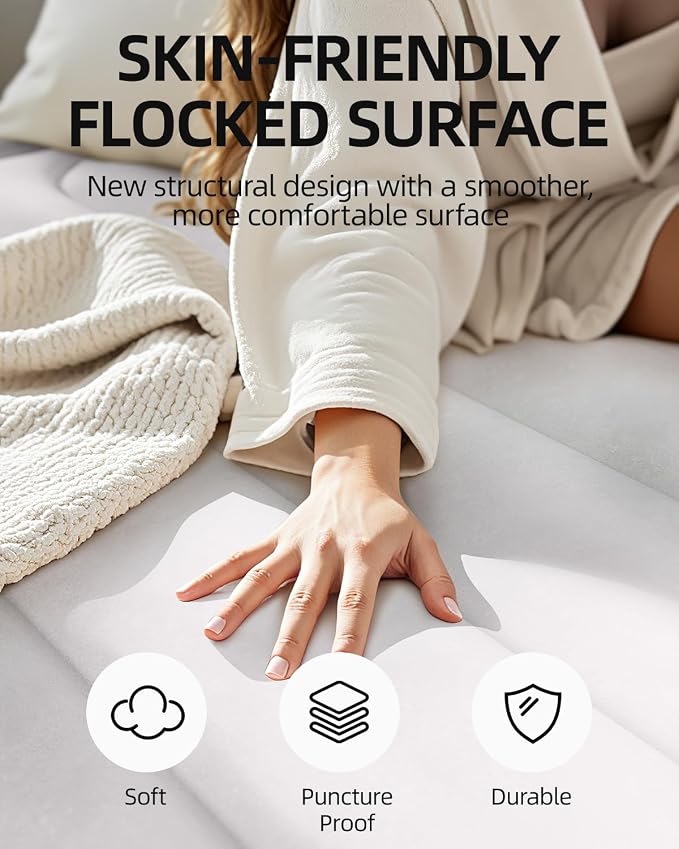 CHILLSUN 2026 Upgraded Queen Air Mattress with Built in Pump, 3 Mins Quick Self-Inflation Blow Up Mattress, Flocked Top Inflatable Mattress, Leak-Proof Airbed for Camping Guests and Home