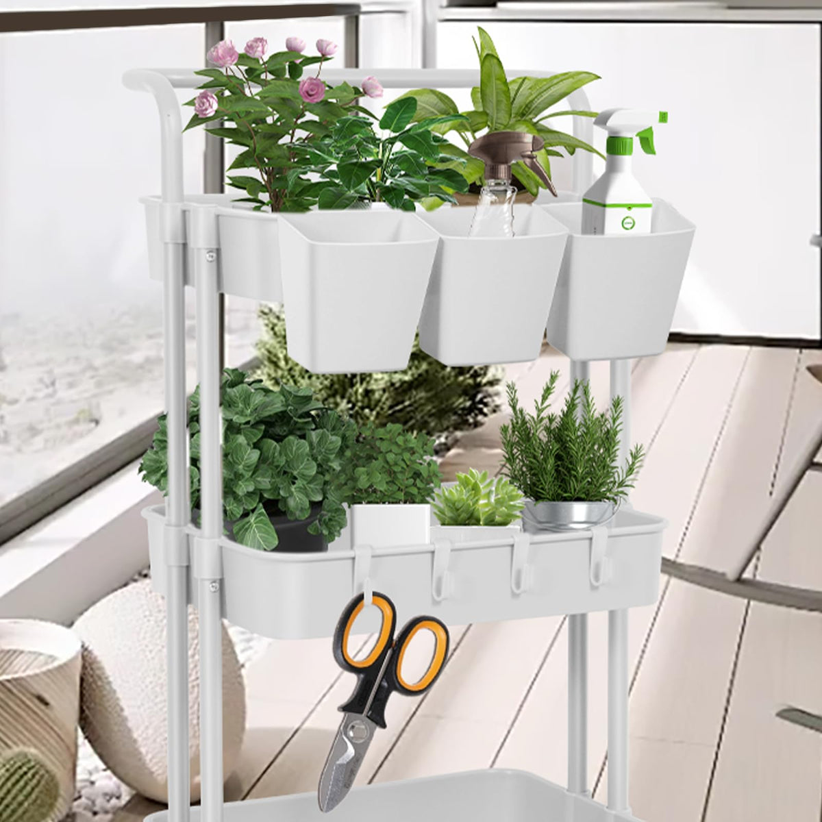LEZIOA 5 Pack Hanging Cup Holders, Multipurpose Rolling Cart Accessories Utility Cart Accessories For Art Craft Supplies, Space Saving Hanging Storage Basket Pencil Holder Makeup Organizers (White)