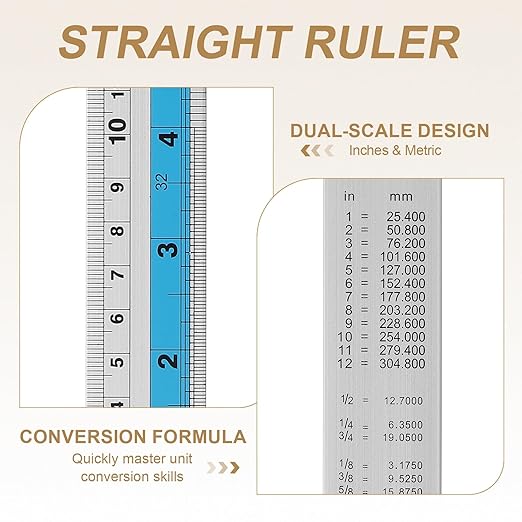 HARFINGTON 6pcs Metal Straight Ruler 30cm Metric SAE Aluminum Alloy Measuring Rulers Scale Tools with Hole for Measure Study Reading Classroom Office, Blue