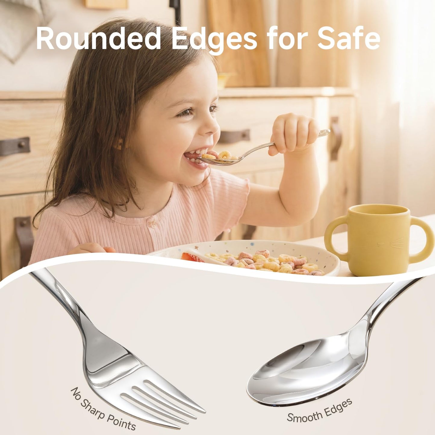 KINGSTONE 2-Piece Toddler Utensils Set, Small Fork & Spoon with Storage Case, 18/10 Stainless Steel, Cat & Dog Print, Lightweight, Ergonomic for Self-Feeding, Travel & Portable Baby Flatware