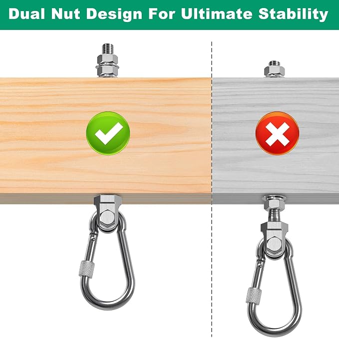 SELEWARE 6Pcs Heavy Duty Swing Hangers, 1500LB Capacity Stainless Steel Swing Set Hooks for Wood/Steel Beam, 7" x M2/5" Porch Swing Hardware for Playground Swing Hammock Chair Yoga Swing Punching Bag