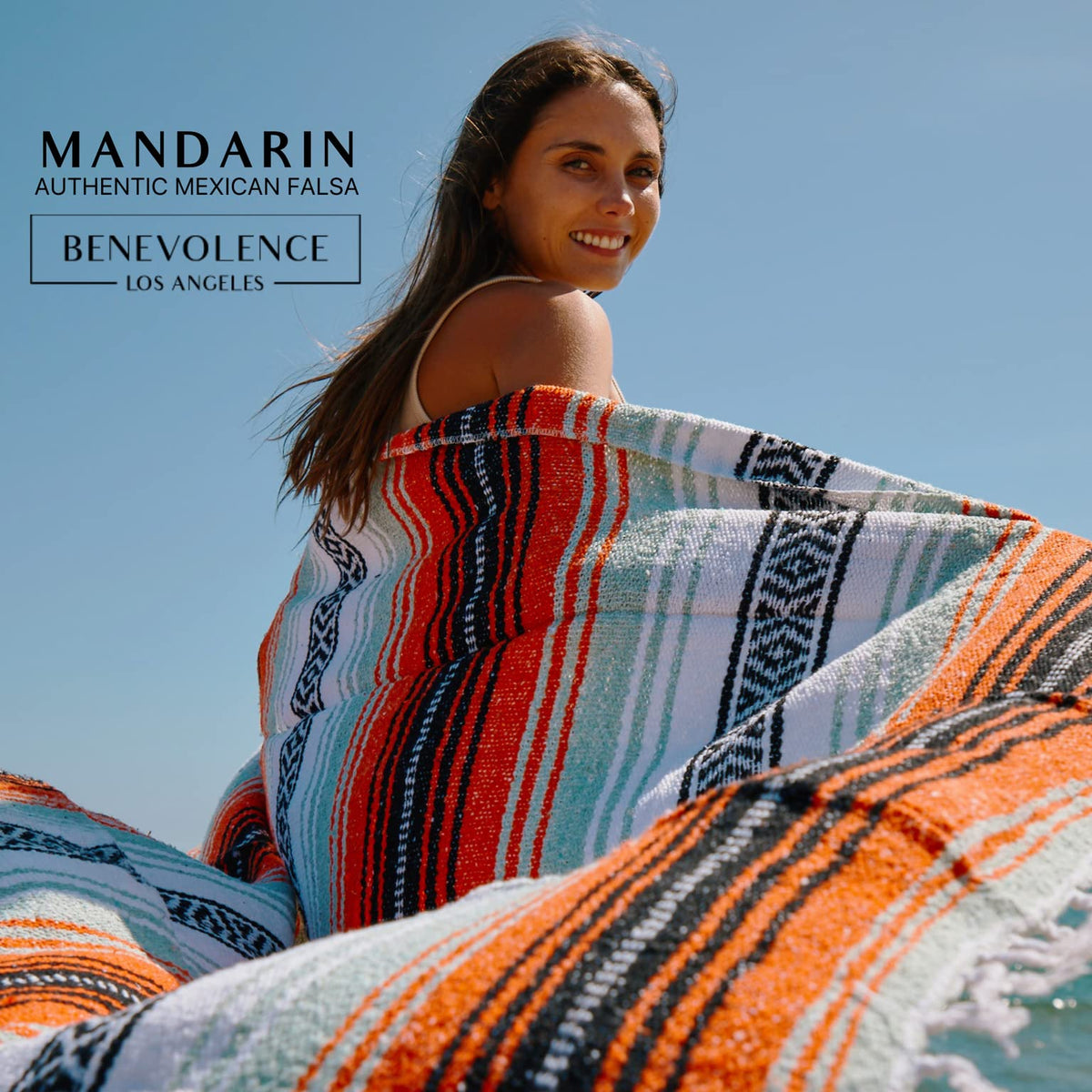 Benevolence LA Authentic Handwoven Mexican Blanket | Yoga Blankets, Outdoor, Picnic, Beach, Camping | Equestrian Saddle | Serape 50x70 inches - Mandarin, Pack of 1