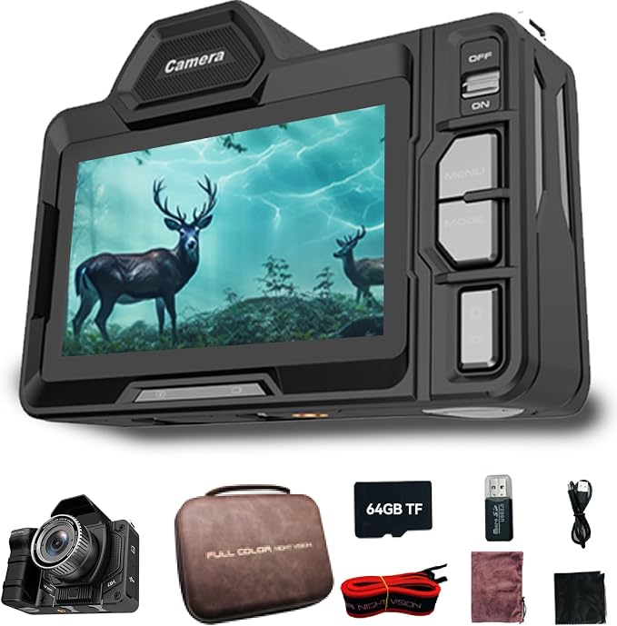 Night Vision Binoculars for Adults - Full Color in Darkness, 4K Video with Sound, Nightvision Goggles Military Grade, 4.2" OLED Screen, Hunting Accessories, 64GB TF Card, Gadgets for Men