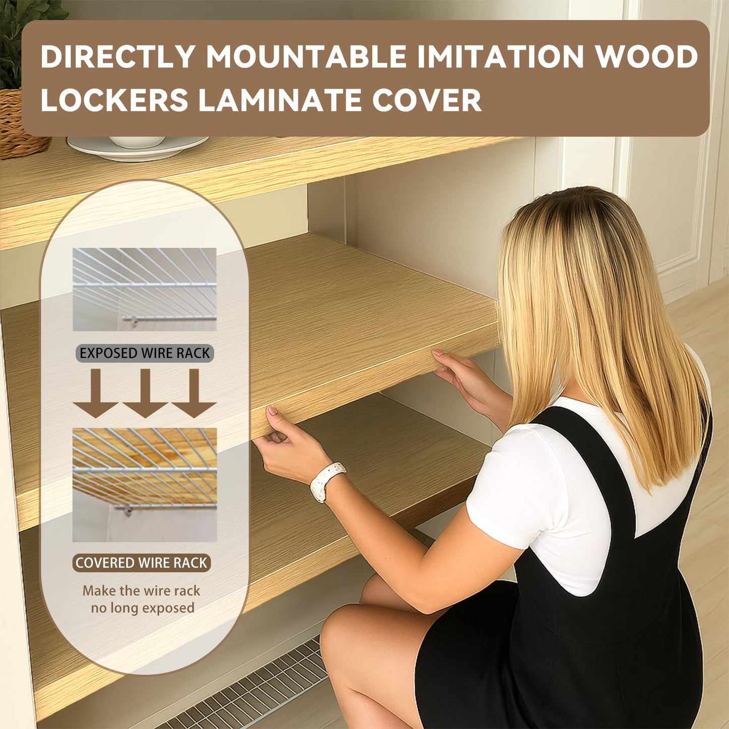 Gideio 5 Pack 30x16in Wire Shelf Cover for Pantry, Closet, Kitchen – Waterproof PVC Wood-Look Wire Rack Covers for Shelves, Multiple No-Tool Installation