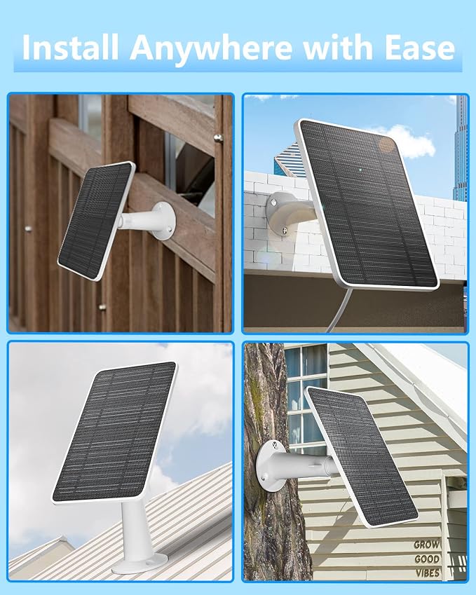 Solar Panel for Security Camera, 5W Solar Panel Charger Compatible with Eufycam 3/3C/2/2 Pro/2C/2C Pro/E/E20/E40/L20/L40/Solo/SoloCam Spotlight, Micro USB&USB-C Port IP65 Waterproof 10ft Cable, 2 Pack