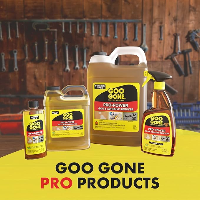 Goo Gone Pro Power Adhesive Remover | Removes Stickers, Goo, Tar, Grease, Great on Tools | Surface Safe, Fresh Citrus Scent - 2 Pack with Scraper Tool, Sticker Lifter