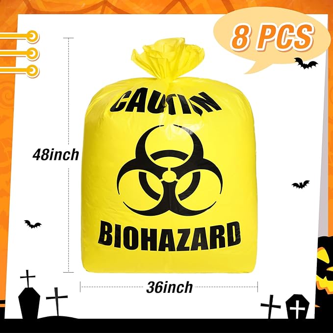 Qilery 8 Pcs Large Halloween Leaf Trash Bags Outdoor Plastic Lawn Waste Bags Biohazard Party Trash Bag Halloween Garden Outdoor Biohazard Zombie Party Decorations