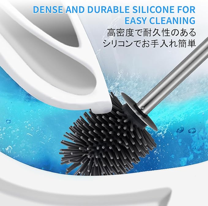 SUS304 Stainless Steel Toilet Brush and Holder Toilet Brush Bowl Cleaning Brush Double Layer Holder Long Brush Handle High Density Silicone Head
